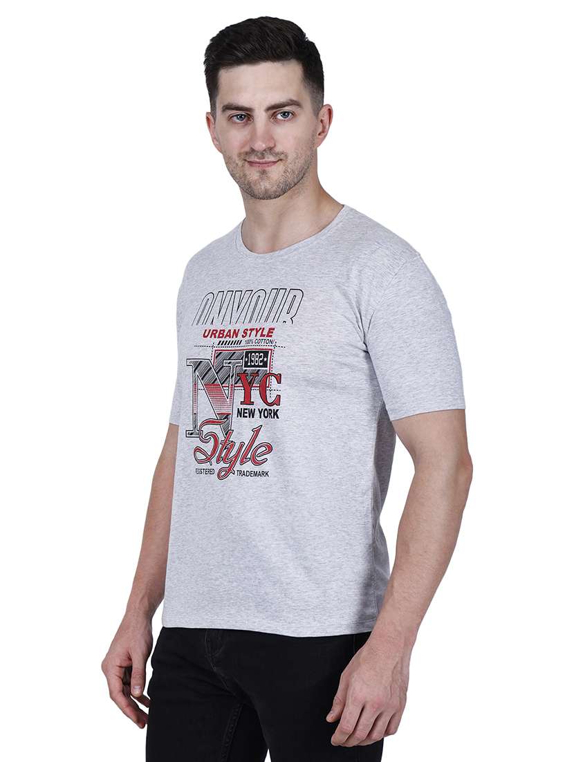 men grey typographic round neck regular fit t-shirt - 21627201 -  Standard Image - 1