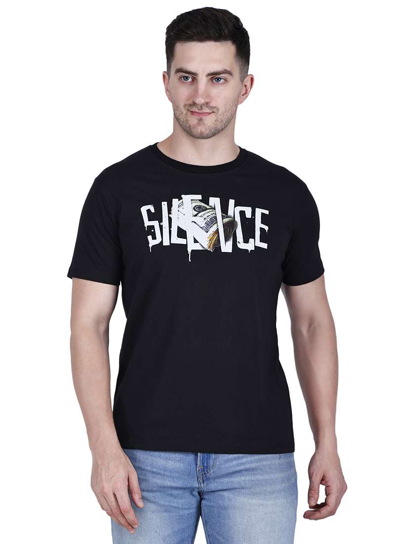 men black printed round neck regular fit t-shirt - 21627214 -  Standard Image - 1