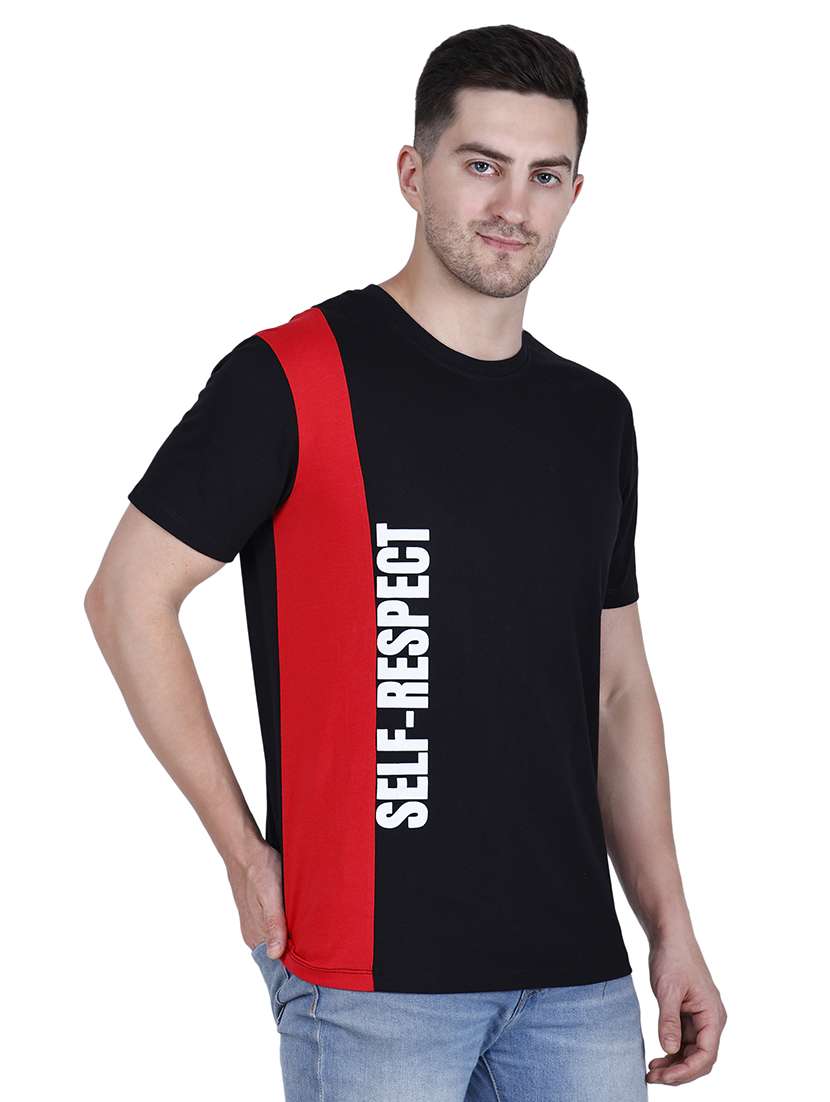 men black printed round neck regular fit t-shirt - 21627215 -  Standard Image - 1