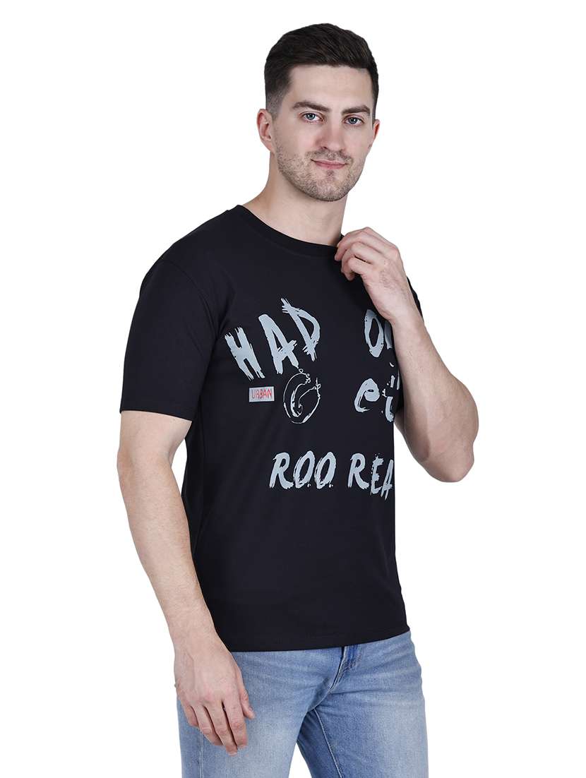 men black typographic round neck regular fit t-shirt - 21627216 -  Standard Image - 1