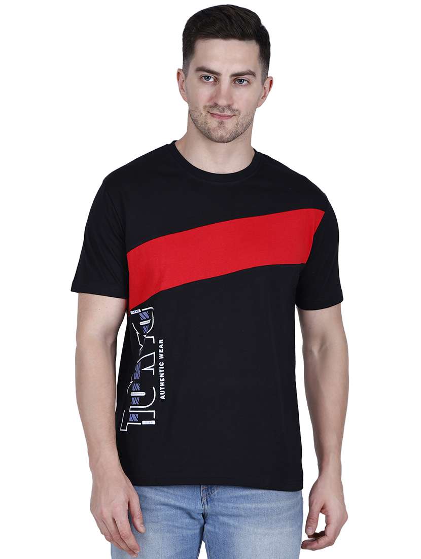 men black printed round neck regular fit t-shirt