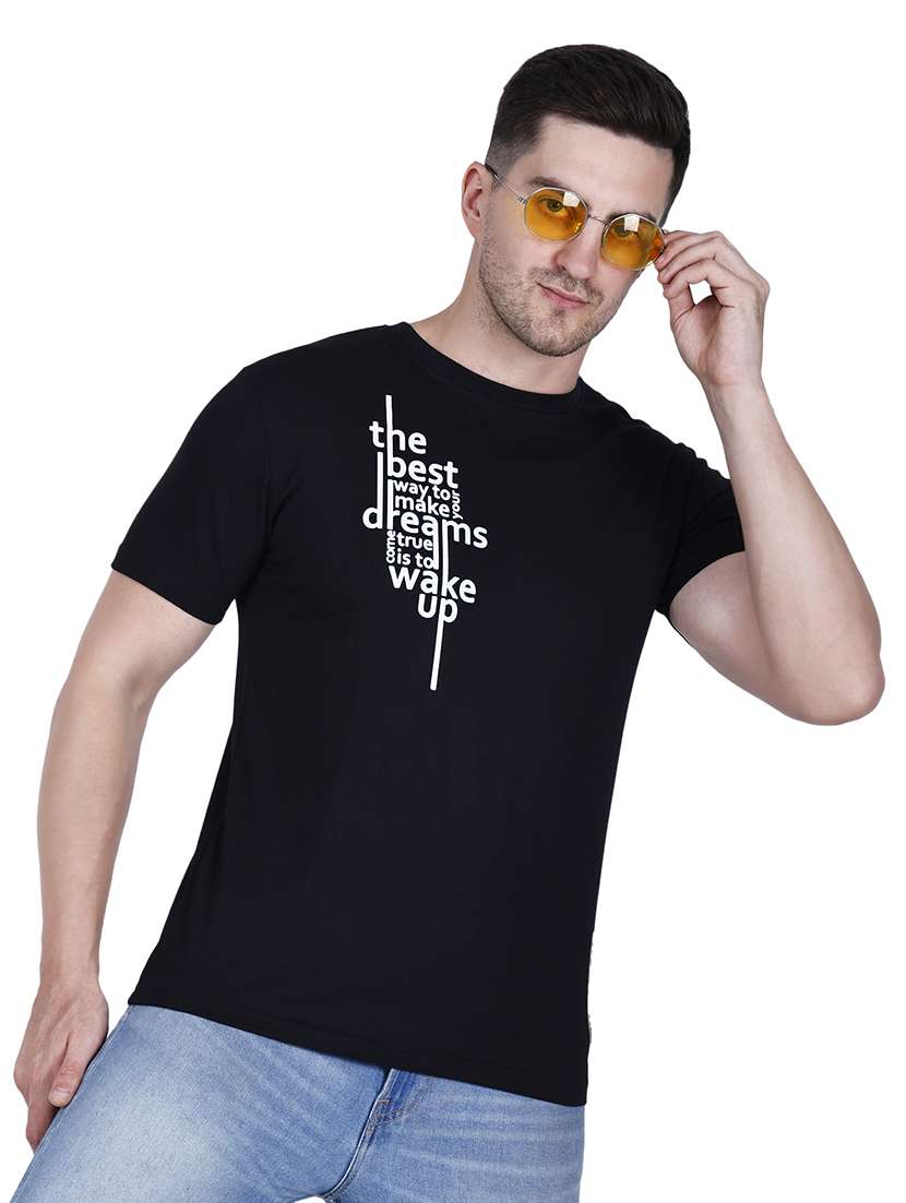 men black typographic round neck regular fit t-shirt - 21627219 -  Standard Image - 1