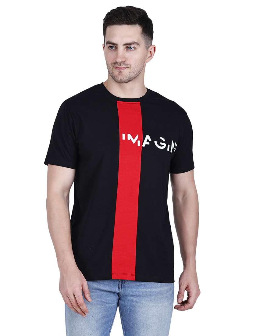 men black printed round neck regular fit t-shirt