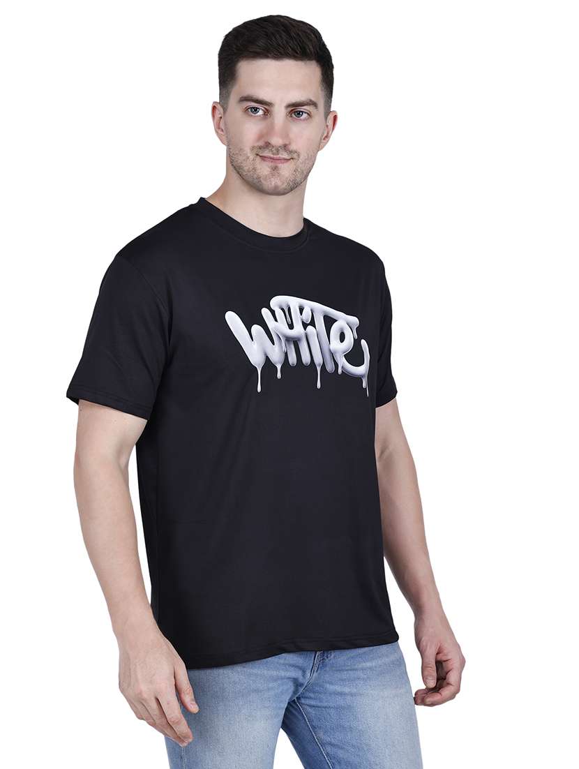 men black typographic round neck regular fit t-shirt - 21627222 -  Standard Image - 1
