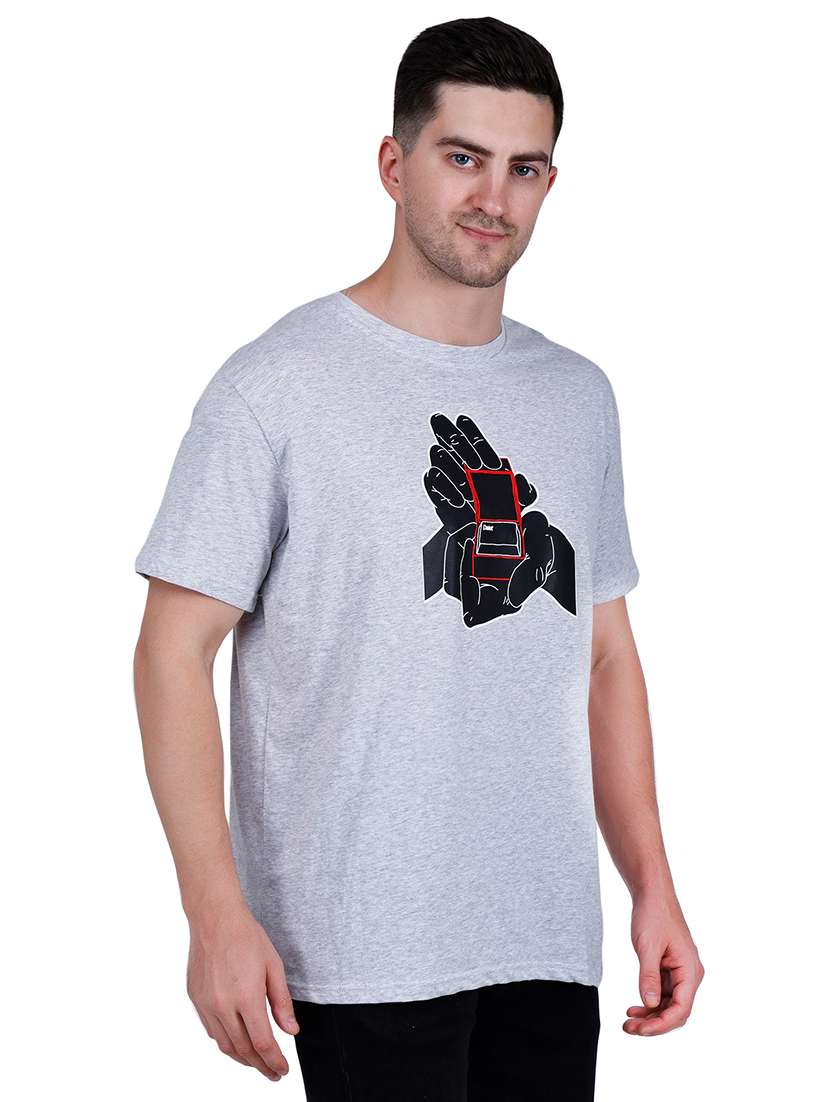 men grey graphic round neck regular fit t-shirt - 21627224 -  Standard Image - 1