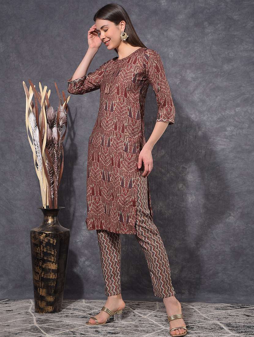 women printed three quarter sleeve kurta pant set - 21627231 - Standard Image - 1
