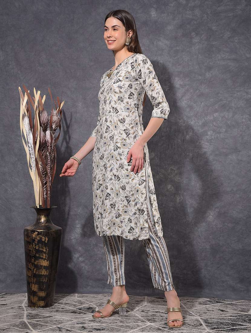 women floral printed three quarter sleeve kurta pant set - 21627236 -  Standard Image - 1