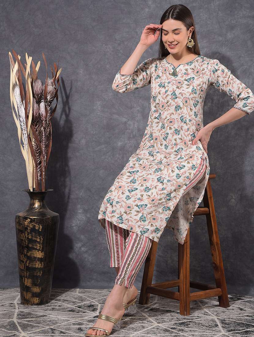 women floral printed three quarter sleeve kurta pant set - 21627237 -  Standard Image - 1