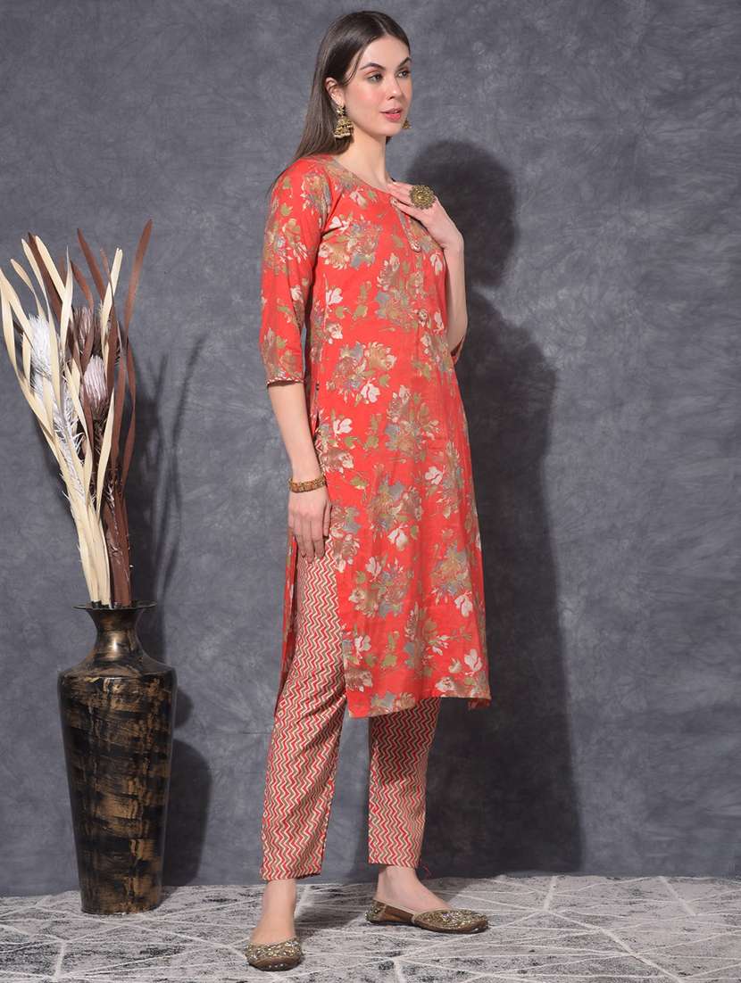 women floral three quarter sleeve kurta pant set - 21627249 -  Standard Image - 1