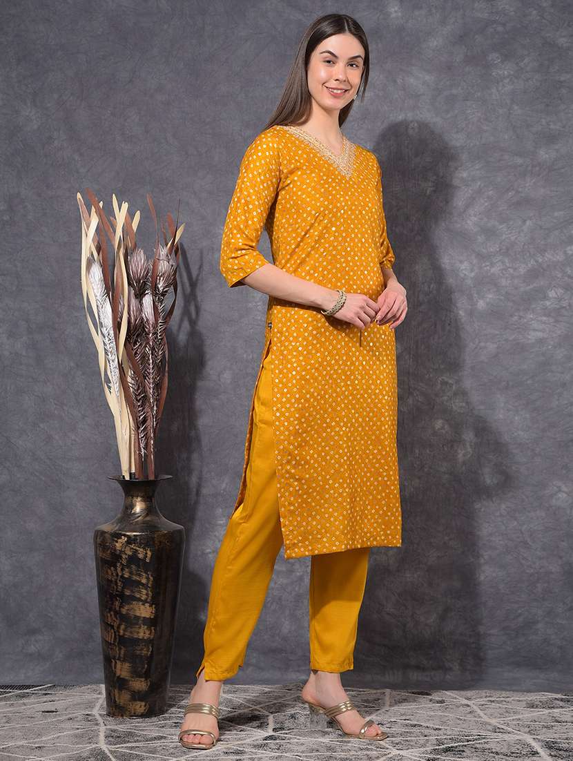 women bandhani three quarter sleeve kurta pant set - 21627256 -  Standard Image - 1