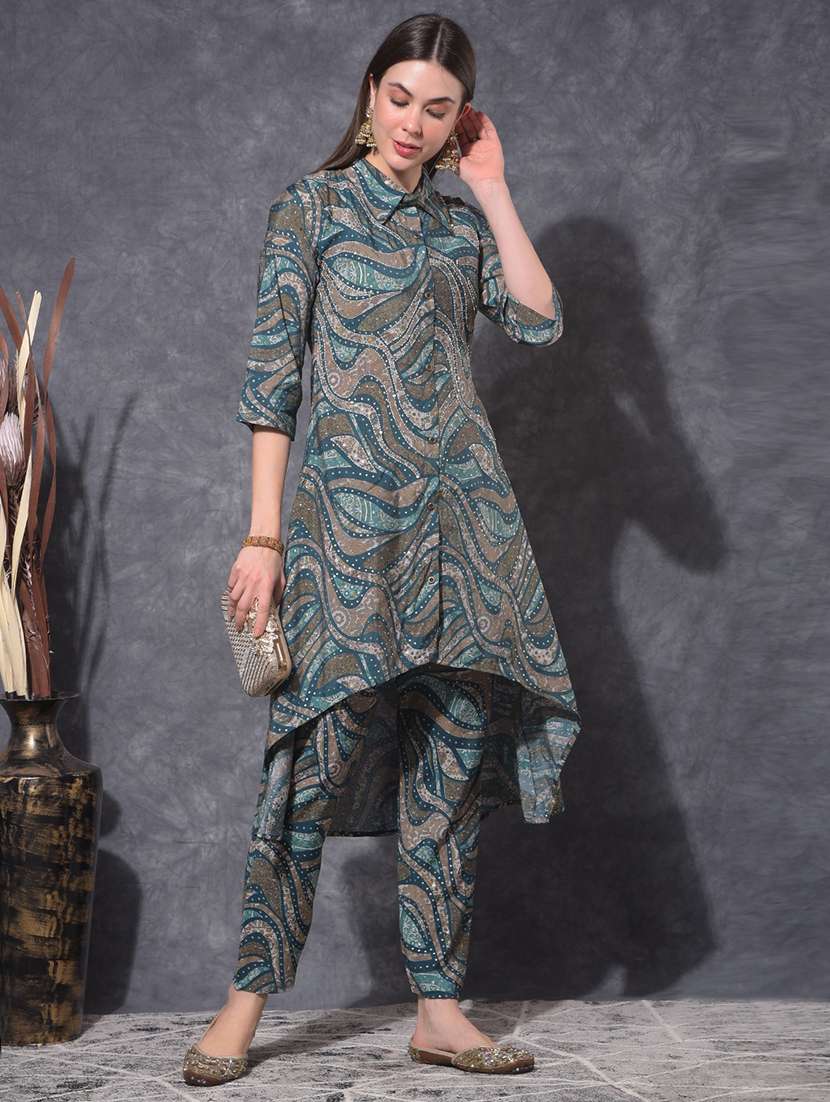 women printed three quarter sleeve kurta pant set - 21627257 - Standard Image - 1