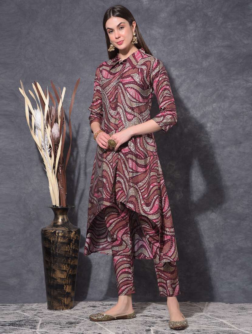 women printed three quarter sleeve kurta pant set - 21627259 -  Standard Image - 1