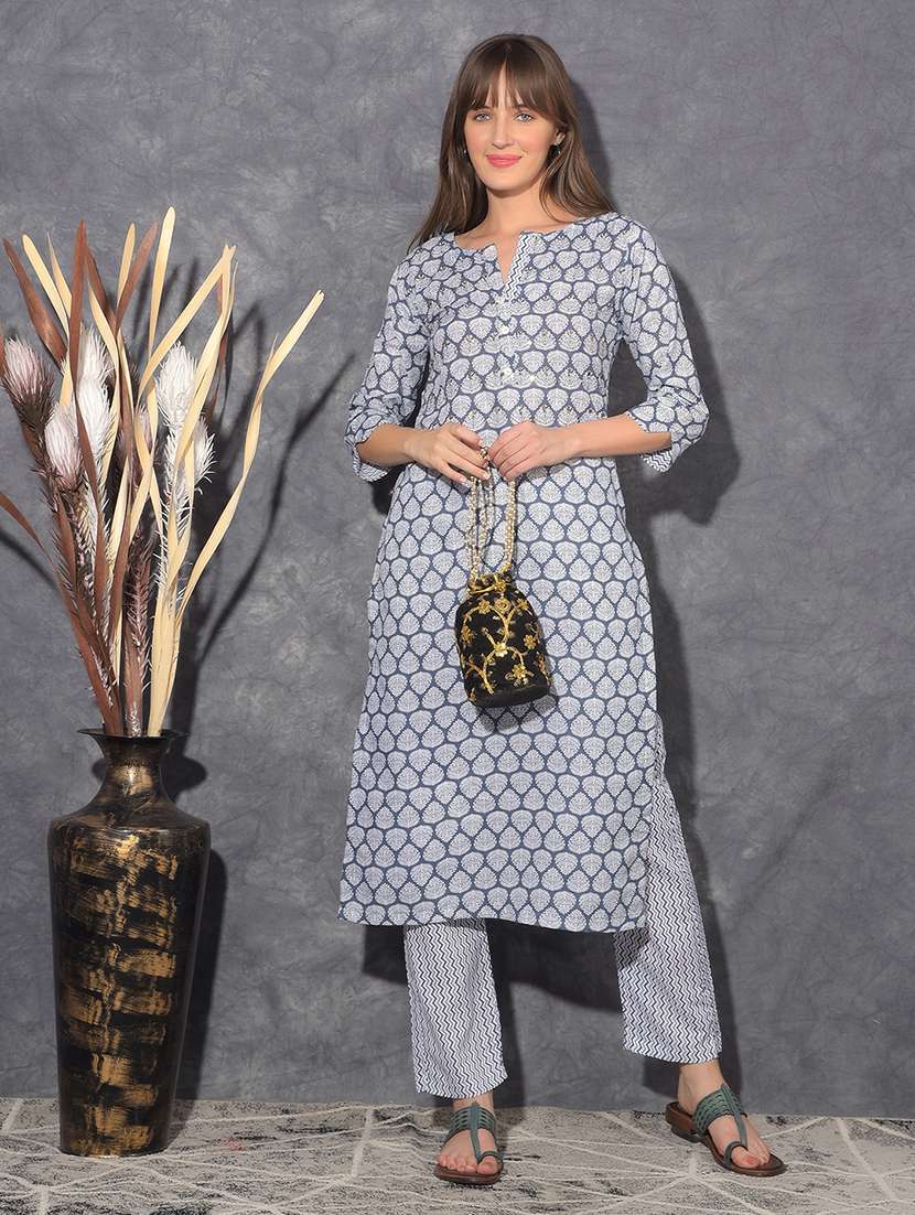 women printed three quarter sleeve kurta pant set - 21627275 -  Standard Image - 1
