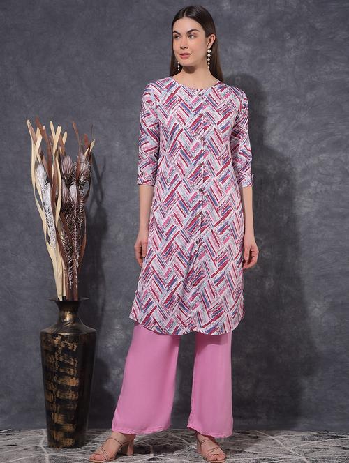 women printed three quarter sleeve straight kurta - 21627279 -  Standard Image - 0