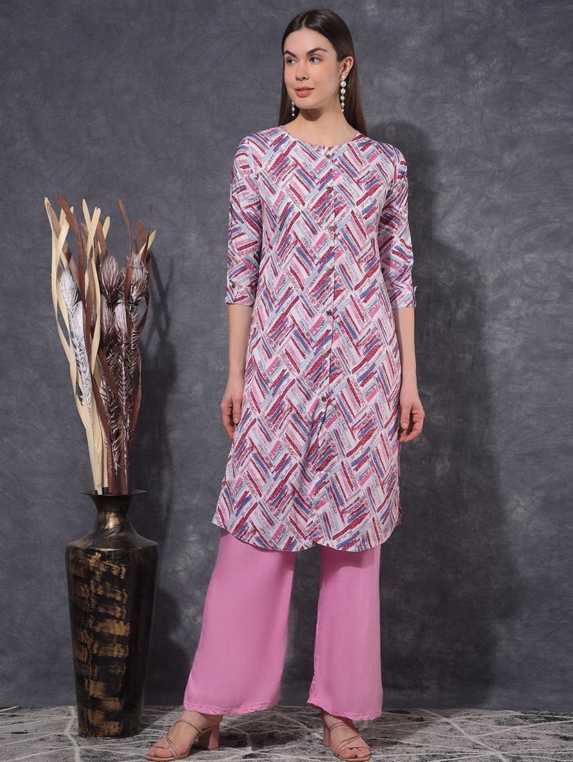 women printed three quarter sleeve straight kurta - 21627279 -  Zoom Image - 0