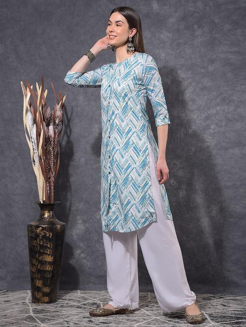 women printed three quarter sleeve straight kurta - 21627280 - Standard Image - 0