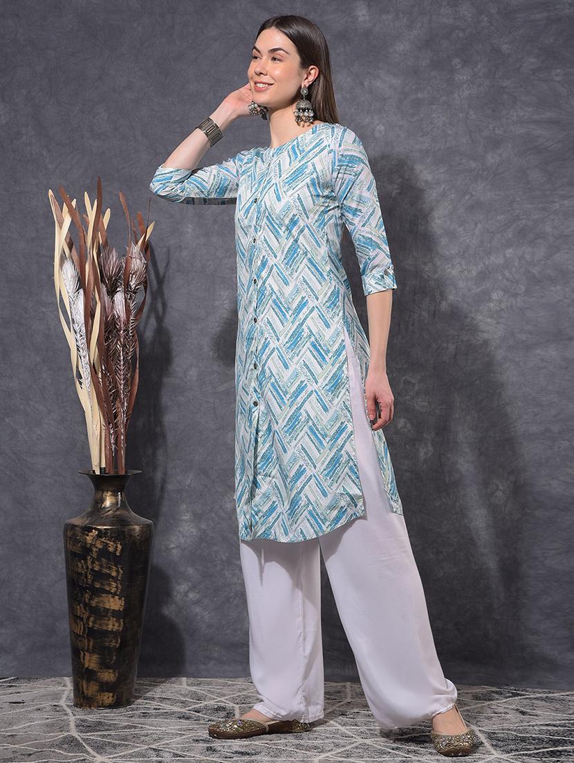 women printed three quarter sleeve straight kurta - 21627280 - Zoom Image - 0