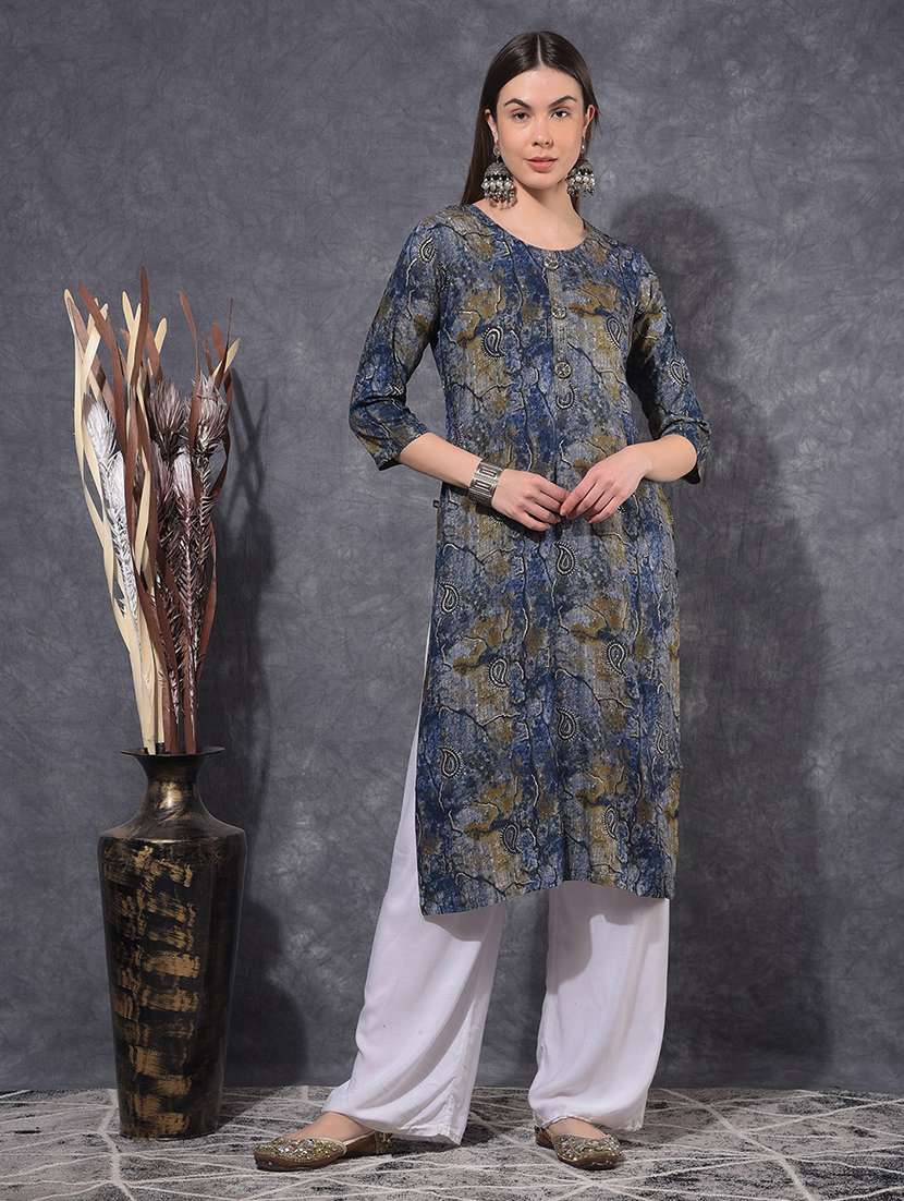 women printed three quarter sleeve straight kurta - 21627295 -  Zoom Image - 0