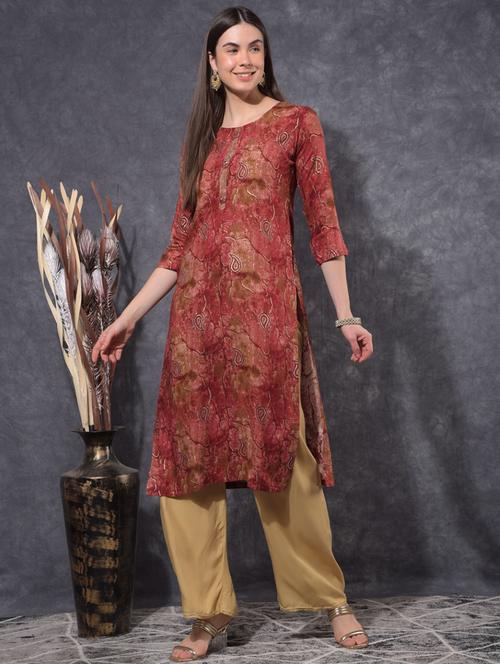 women printed three quarter sleeve straight kurta - 21627298 - Standard Image - 0