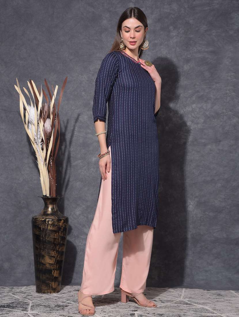 women printed three quarter sleeve staight kurta - 21627306 -  Standard Image - 1