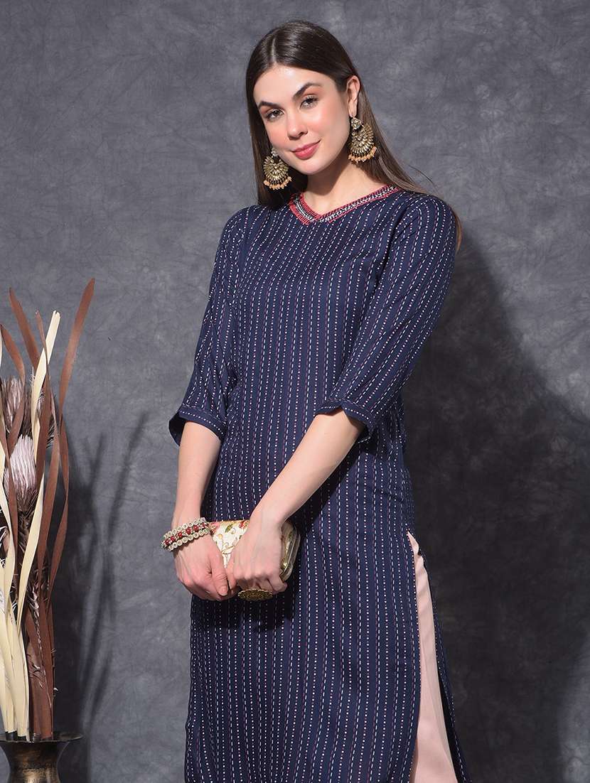women printed three quarter sleeve staight kurta - 21627306 -  Standard Image - 4