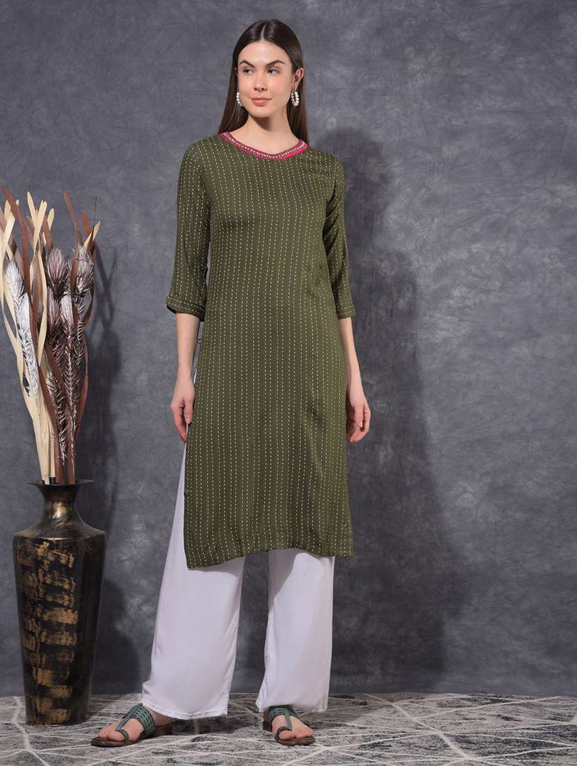 women printed three quarter sleeve staight kurta - 21627308 - Zoom Image - 0