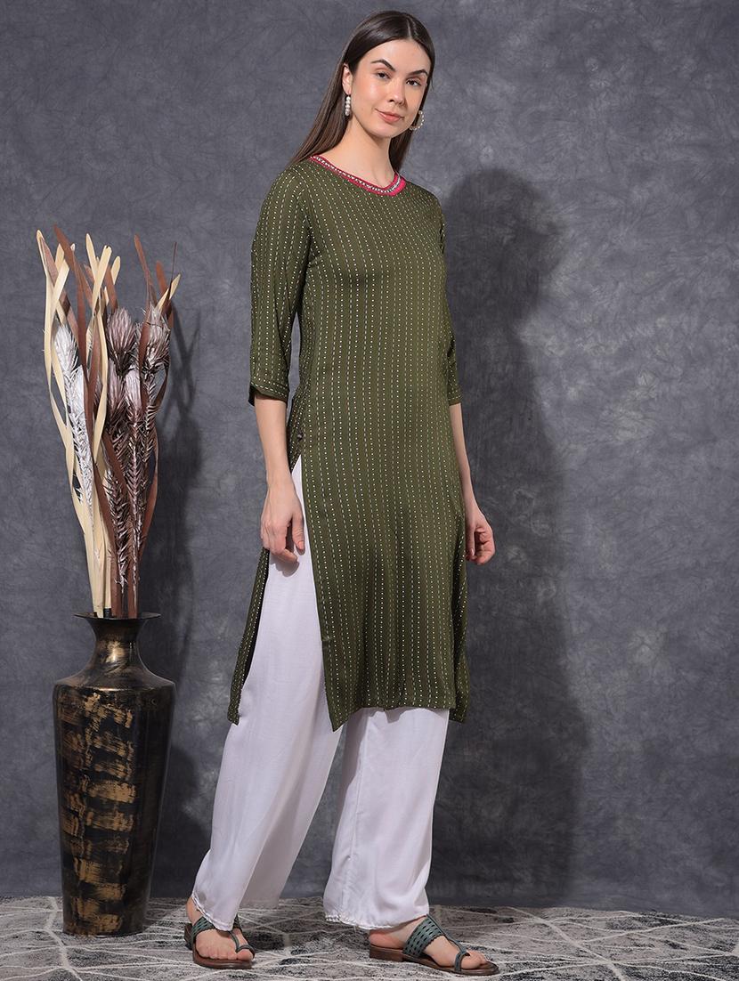 women printed three quarter sleeve staight kurta - 21627308 - Standard Image - 1