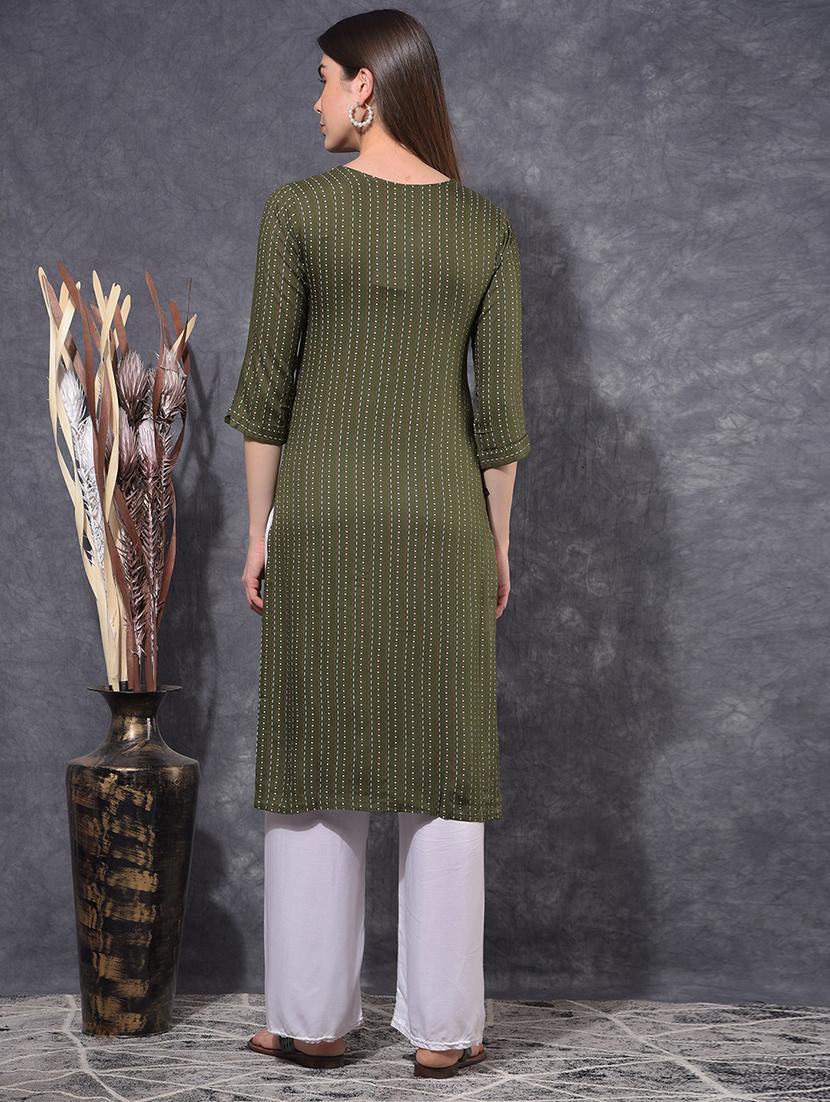 women printed three quarter sleeve staight kurta - 21627308 - Standard Image - 4