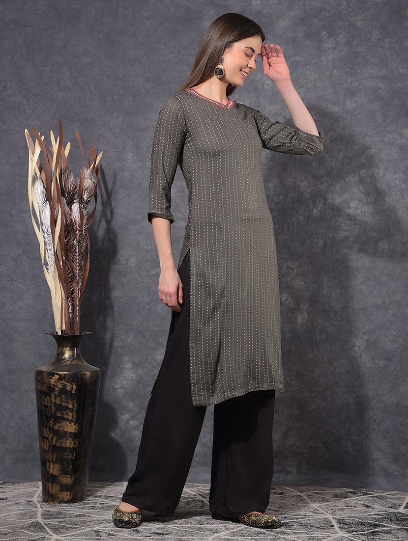women printed three quarter sleeve staight kurta - 21627309 - Standard Image - 1