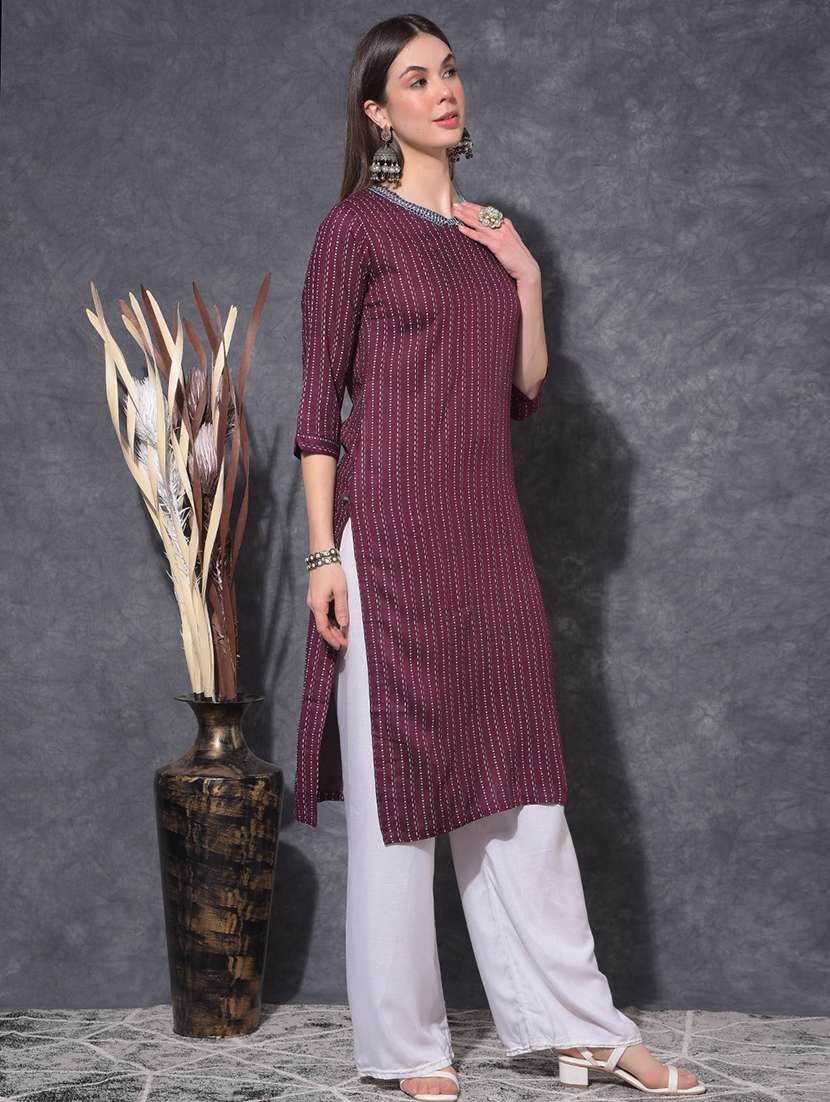 women printed three quarter sleeve straight kurta - 21627312 - Standard Image - 1