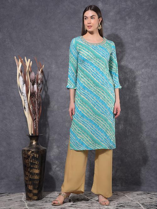 women printed three quarter sleeve straight kurta - 21627313 -  Standard Image - 0