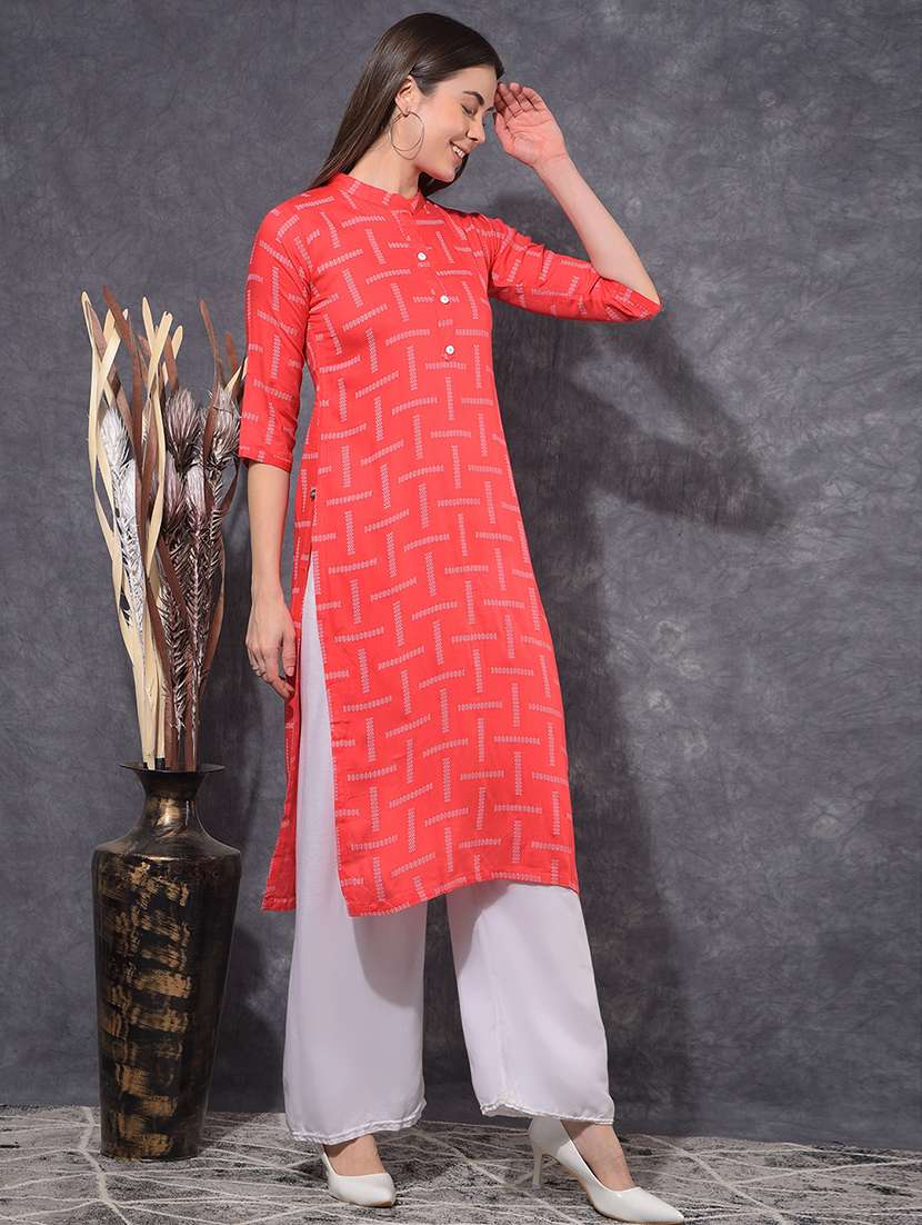 women printed three quarter sleeve straight kurta - 21627327 -  Standard Image - 1