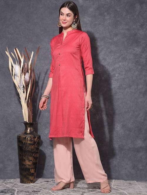 women self design three quarter sleeve straight kurta - 21627332 - Standard Image - 0