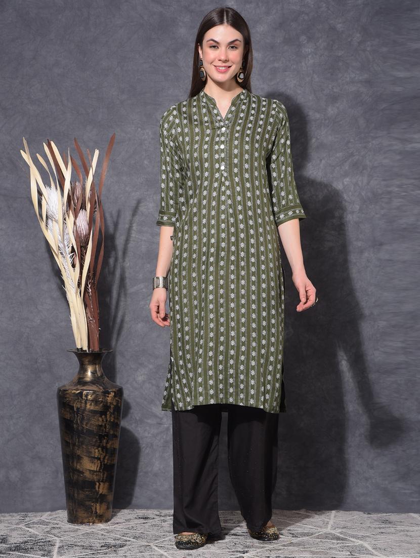 women printed three quarter sleeve straight kurta - 21627334 -  Zoom Image - 0