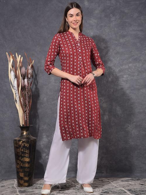 women printed three quarter sleeve straight kurta - 21627335 - Standard Image - 0