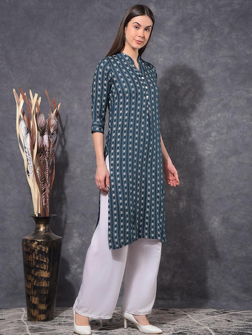 women printed three quarter sleeve straight kurta - 21627336 - Standard Image - 1