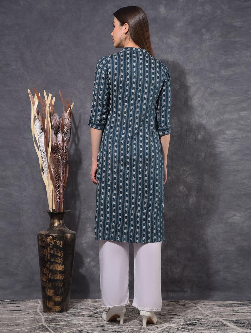 women printed three quarter sleeve straight kurta - 21627336 - Standard Image - 4