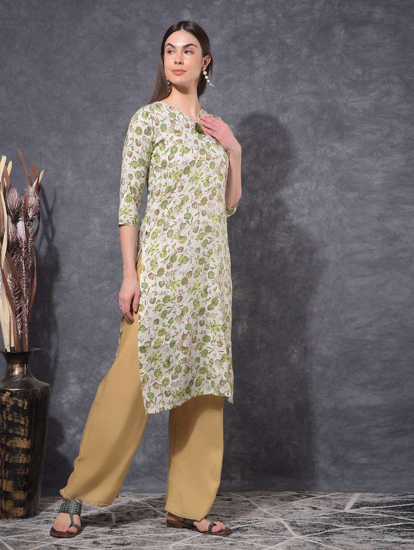 women floral three quarter sleeve straight kurta - 21627338 - Standard Image - 1