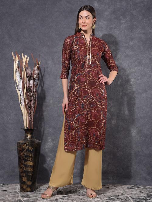women printed three quarter sleeve straight kurta - 21627344 -  Standard Image - 0