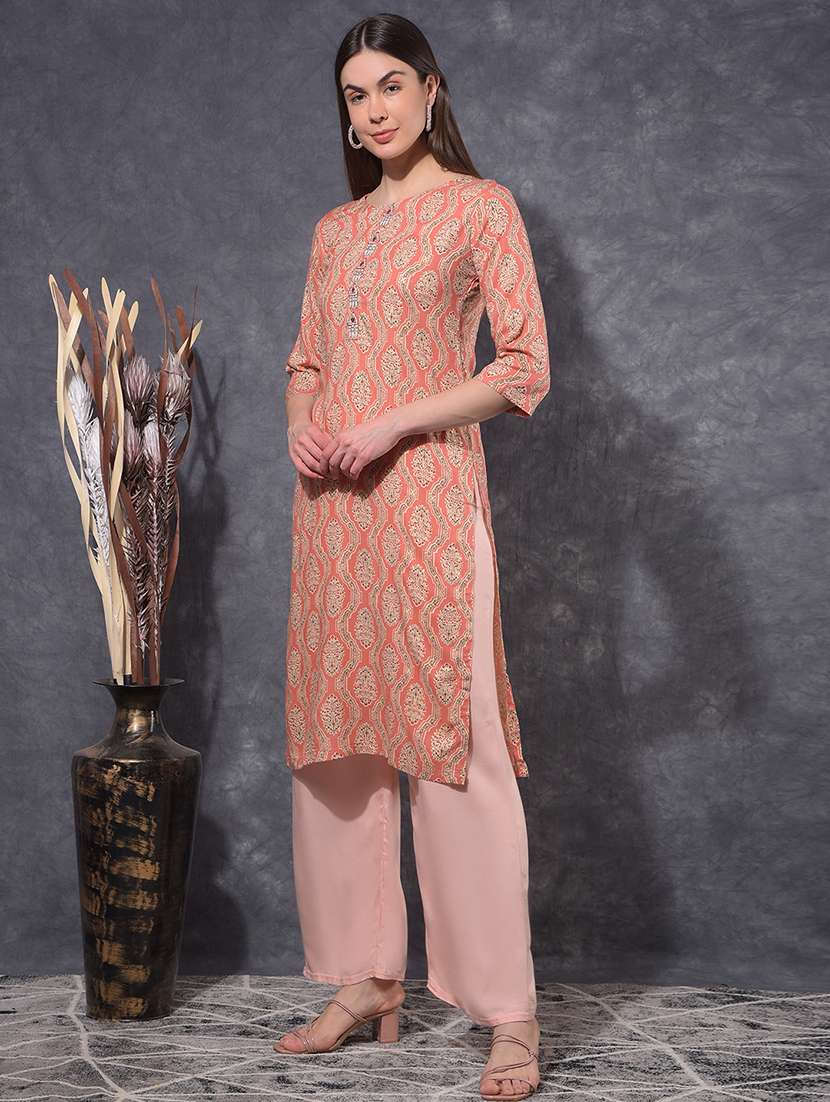 women printed three quarter sleeve straight kurta - 21627359 -  Standard Image - 1