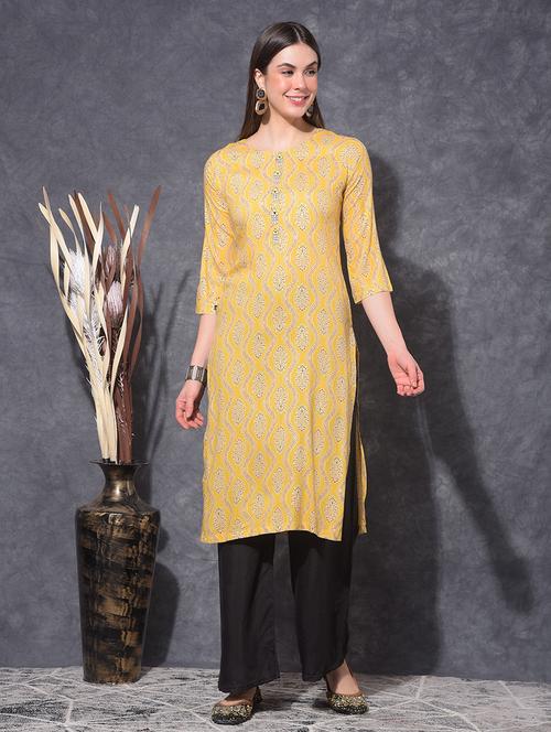 women printed three quarter sleeve straight kurta - 21627360 - Standard Image - 0