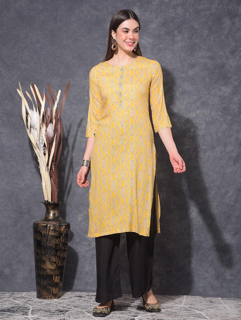 women printed three quarter sleeve straight kurta - 21627360 - Zoom Image - 0