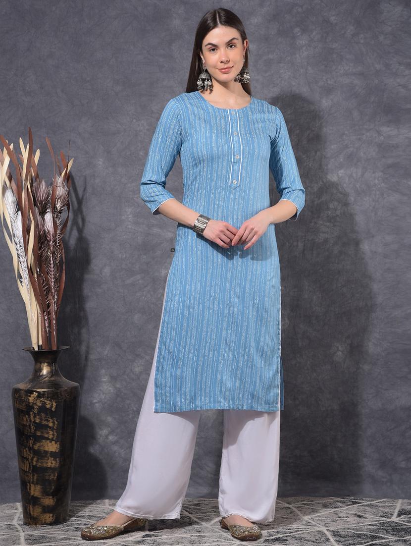 women printed three quarter sleeve straight kurta - 21627361 - Zoom Image - 0