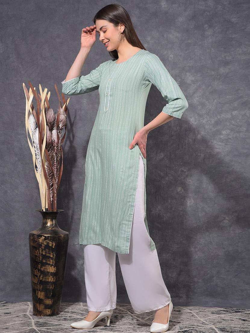 women printed three quarter sleeve straight kurta - 21627366 - Standard Image - 1