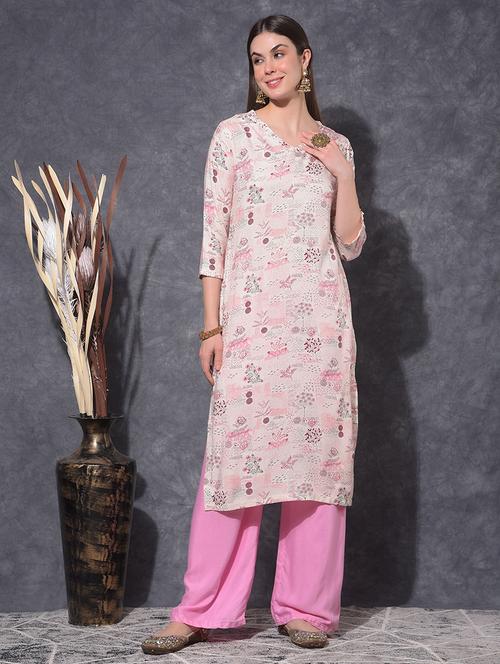 women printed three quarter sleeve straight kurta - 21627377 - Standard Image - 0