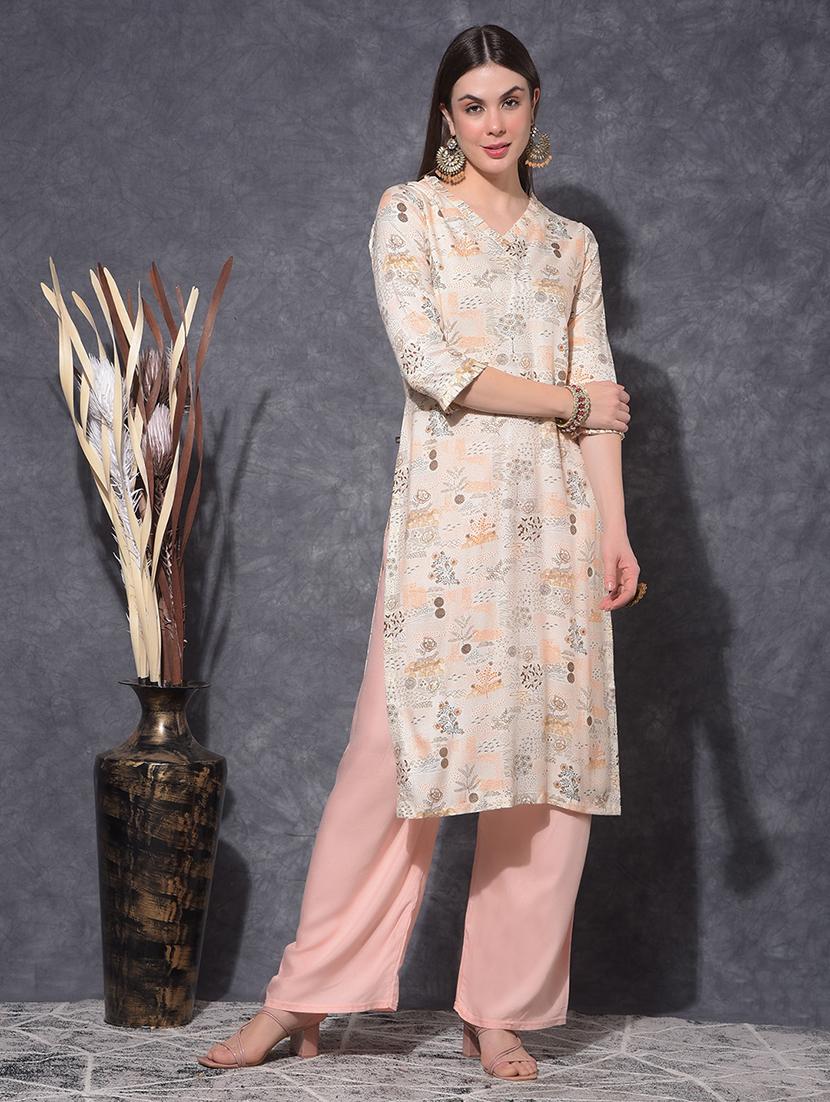 women printed three quarter sleeve straight kurta - 21627378 - Standard Image - 1