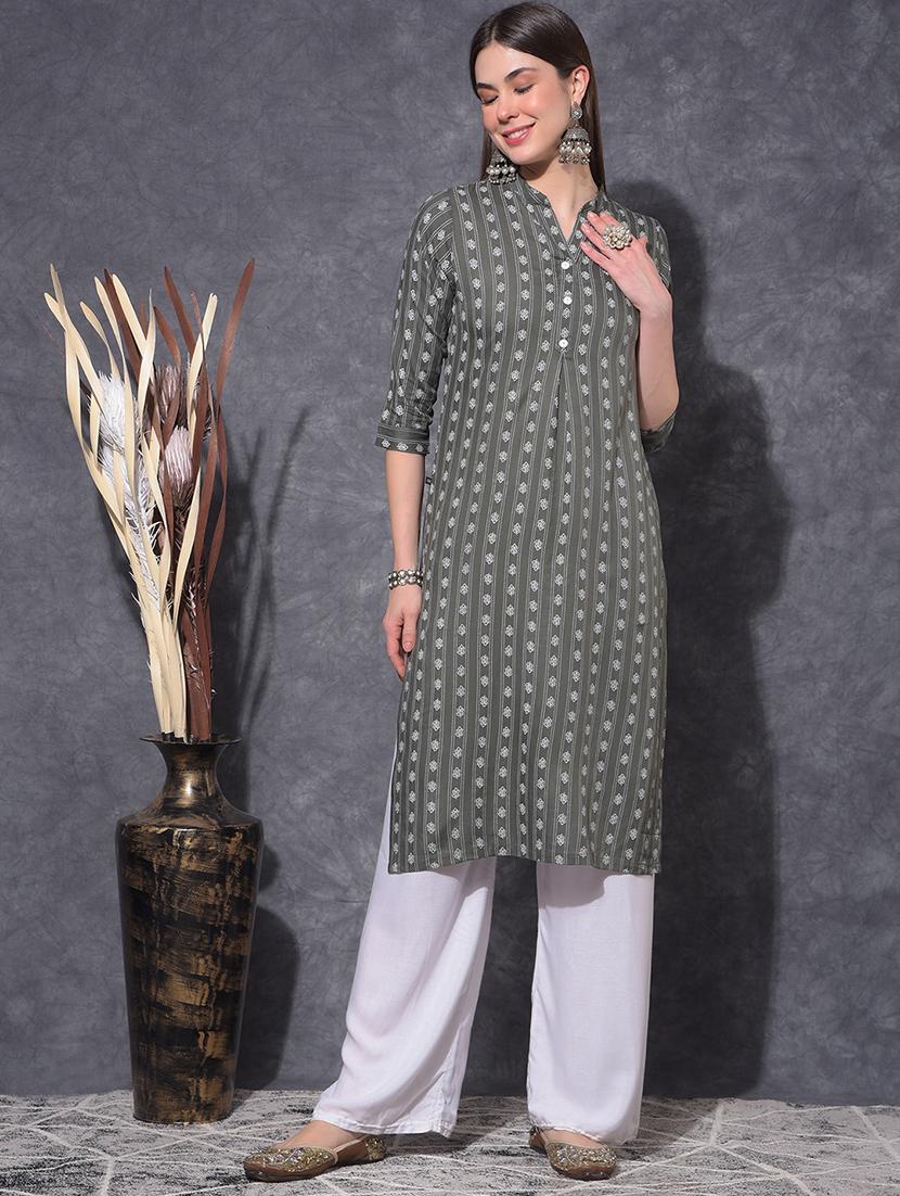 women printed three quarter sleeve straight kurta - 21627386 -  Zoom Image - 0