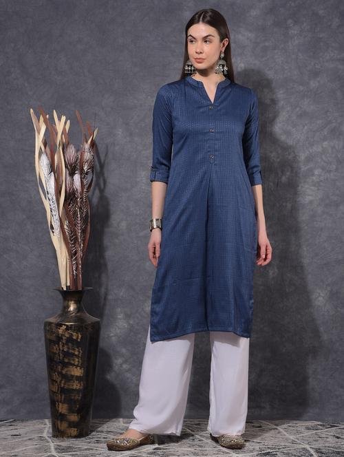 women self design three quarter sleeve straight kurta - 21627388 -  Standard Image - 0