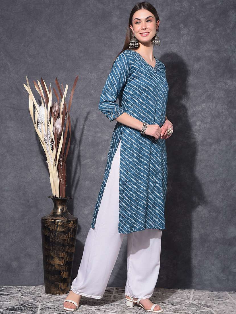women printed three quarter sleeve straight kurta - 21627405 -  Standard Image - 1
