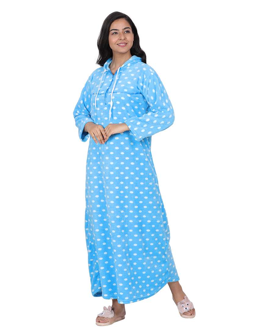 women polka doted hooded nighty - 21627448 -  Standard Image - 1